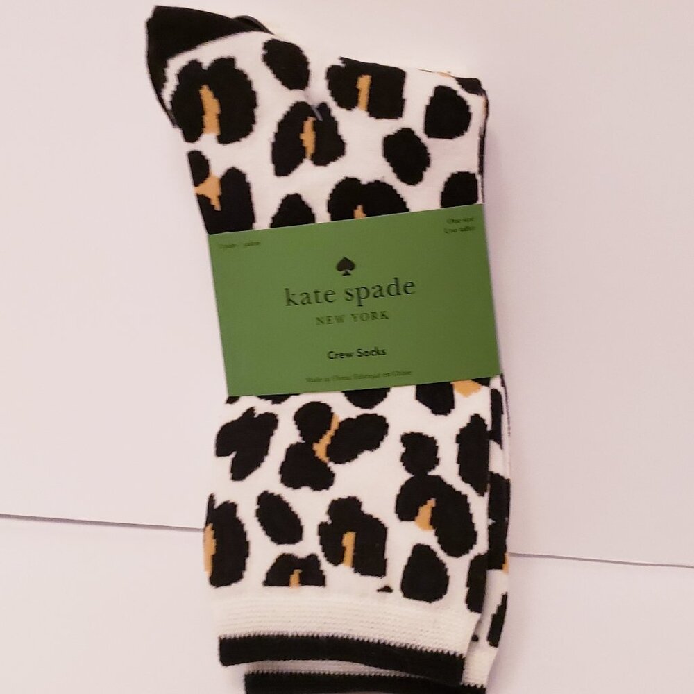 Kate Spade New York Crew Socks 3-Pack Animal Print w/LOGO Black White ONE SIZE